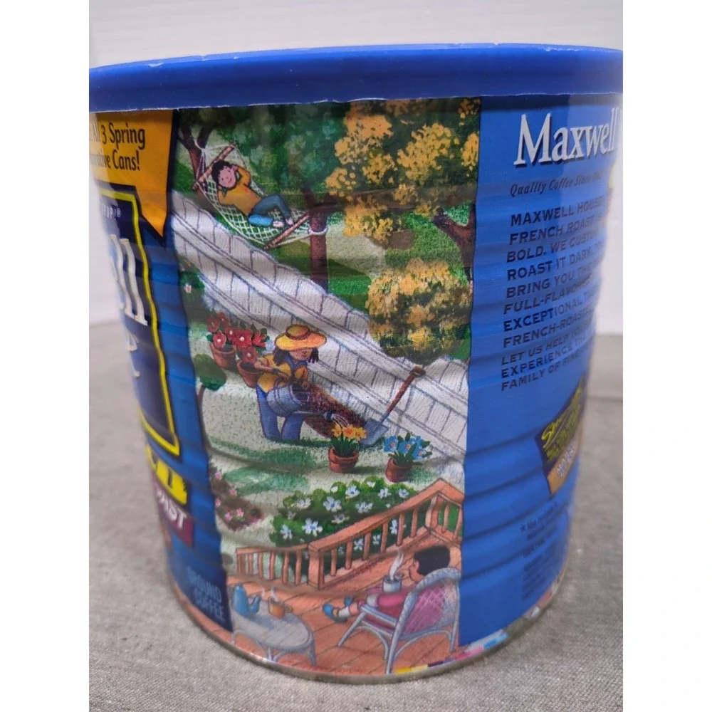 Vtg Maxwell House Coffee Large Tin Can wLid Artist Teddy Edinjiklian Spring 2005